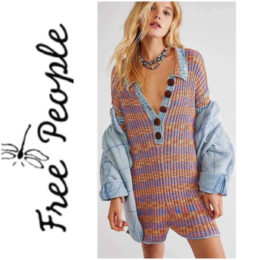 NEW FREE PEOPLE Spiced Brandy Wide Rib Knit Oversized Romper Small NWOT